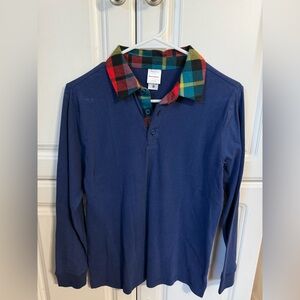 Hanna Andersson Navy Shirt with Multicolor Plaid Collar